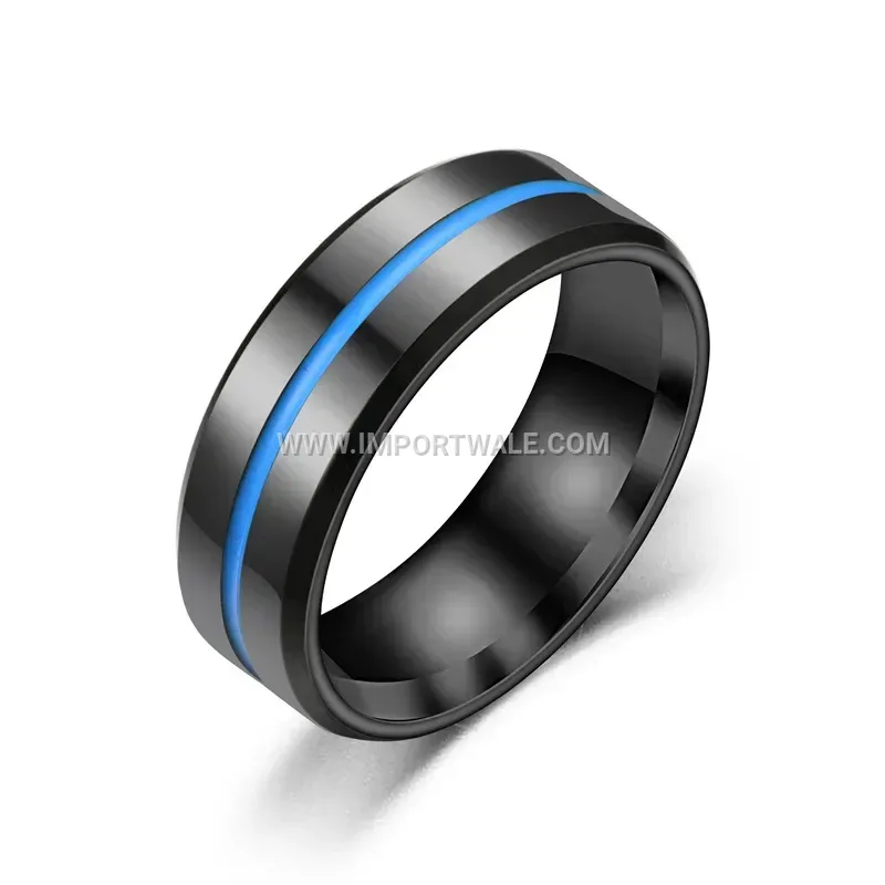 Enamel Accent Stainless Steel Beveled Edge Band Ring