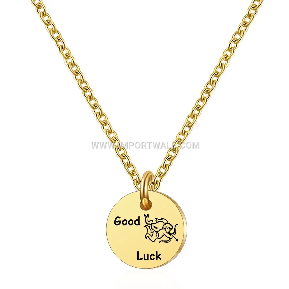 Laser Engraved Circular Stainless Steel Pendant Necklace