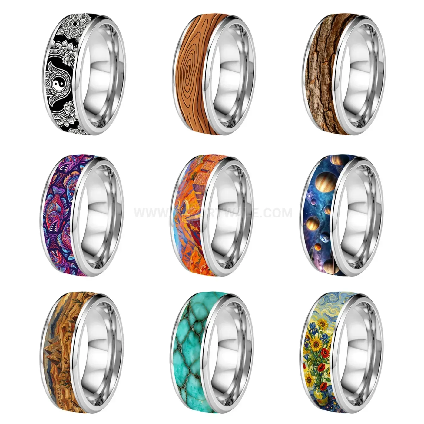 Vintage Patterned Stainless Steel Celestial Graphic Ring