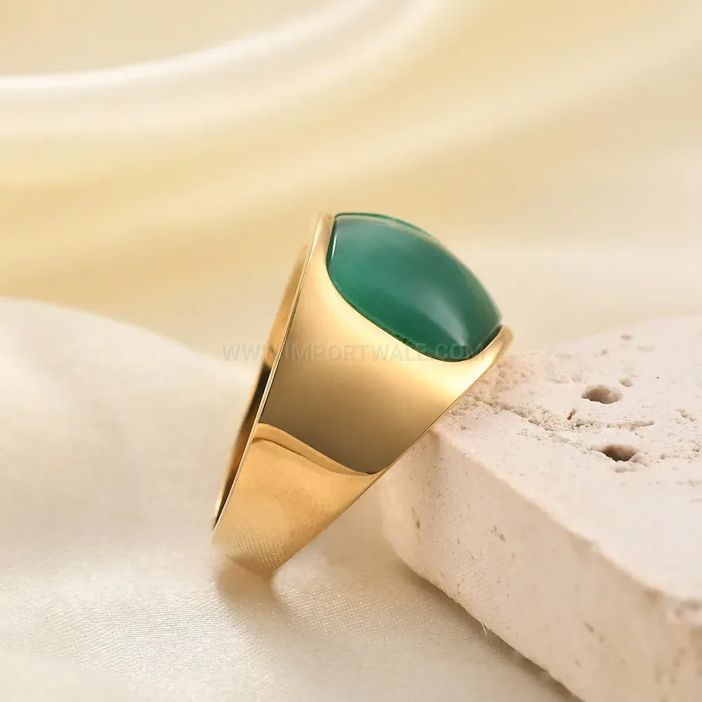 Fashion Bold Cat Eye Gemstone Stainless Steel Statement Ring