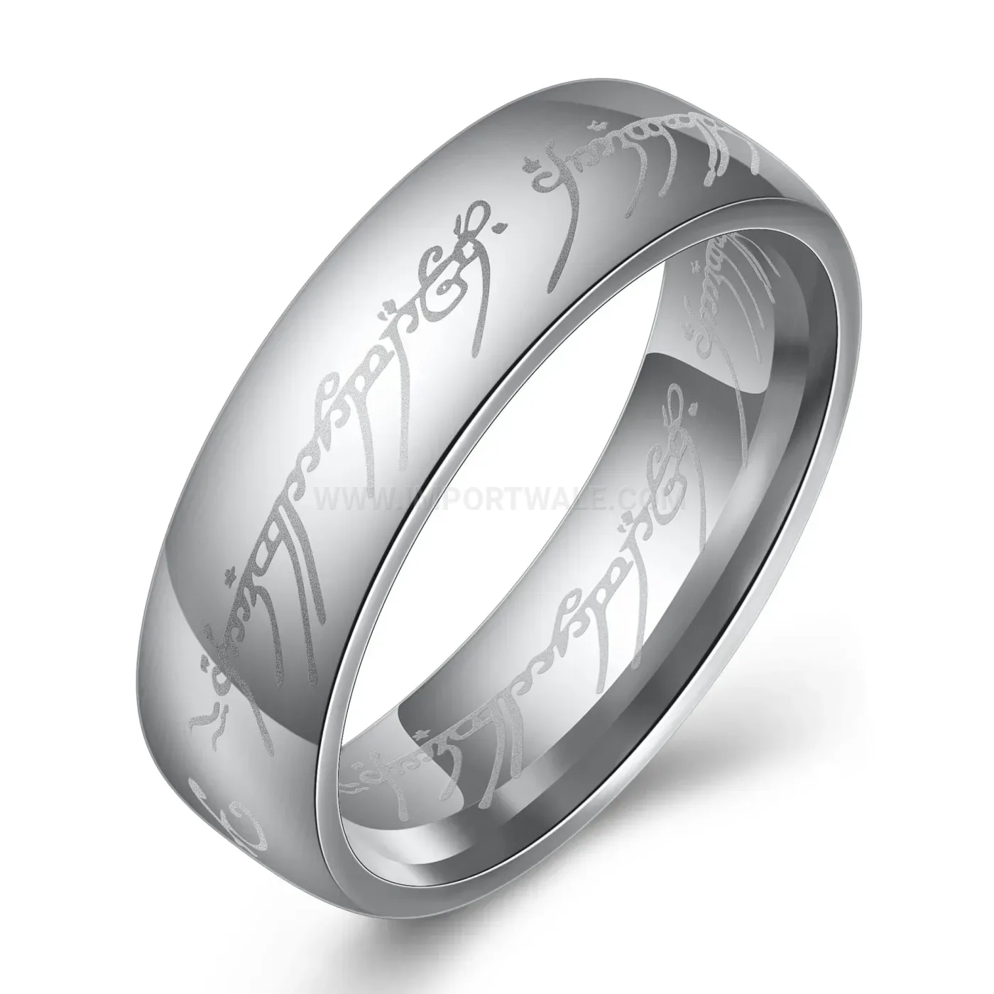 Modern Laser Engraved Elvish Script Stainless Steel Band Ring