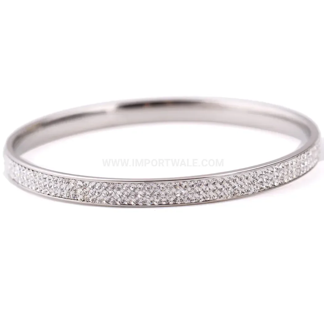 Trendy Triple-Row Crystal Stainless Steel Bangle