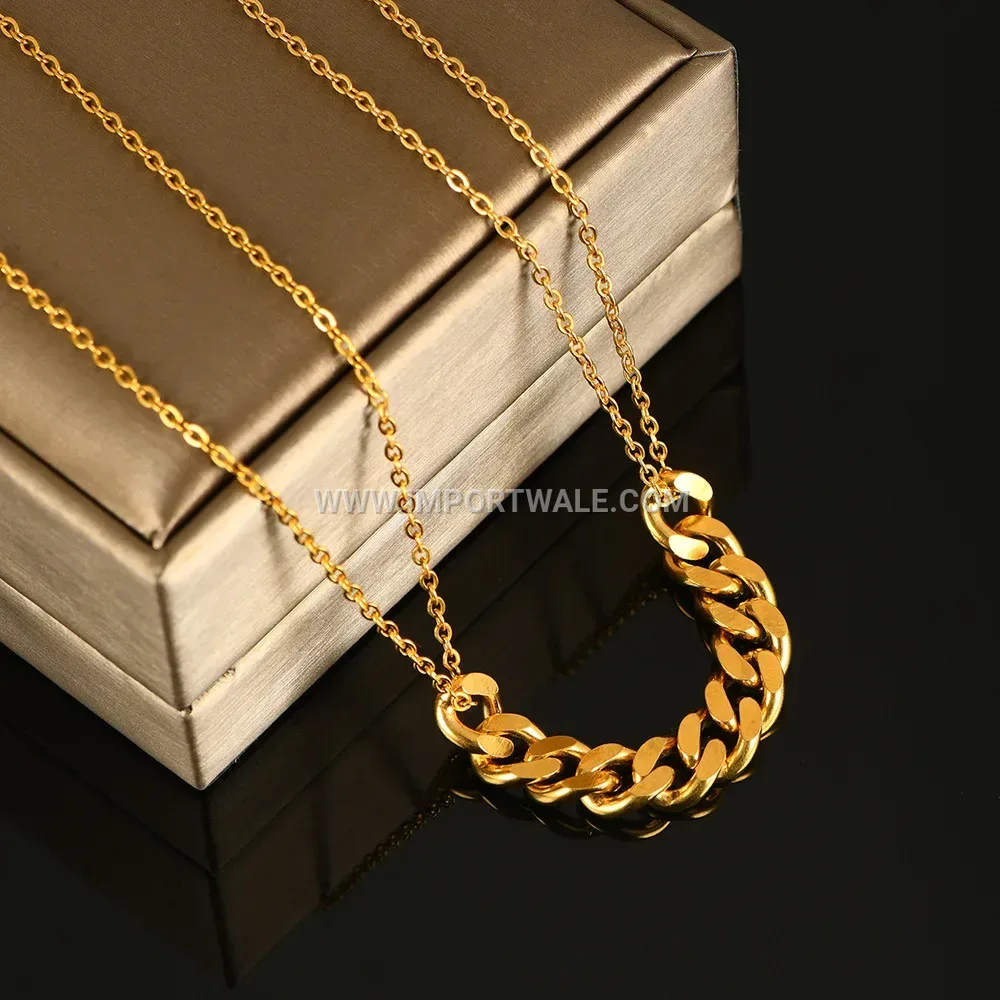 Double Layered Stainless Steel Chain Link Statement Necklace