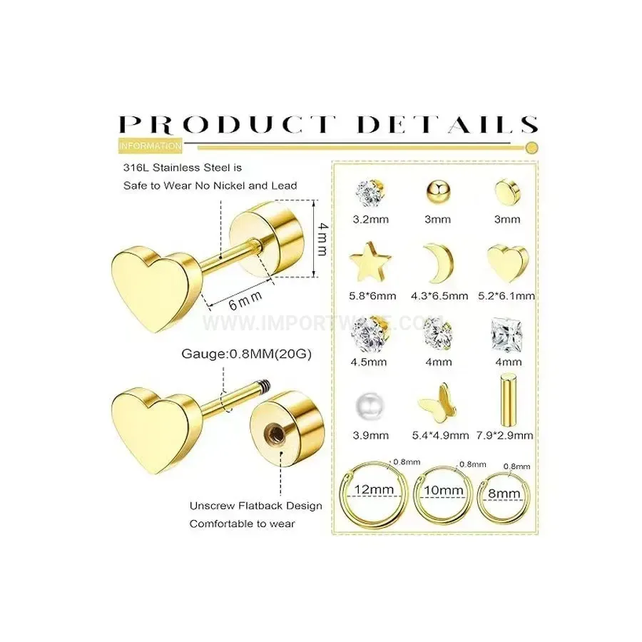 Modern Retro Stainless Steel Cartilage Earring Set