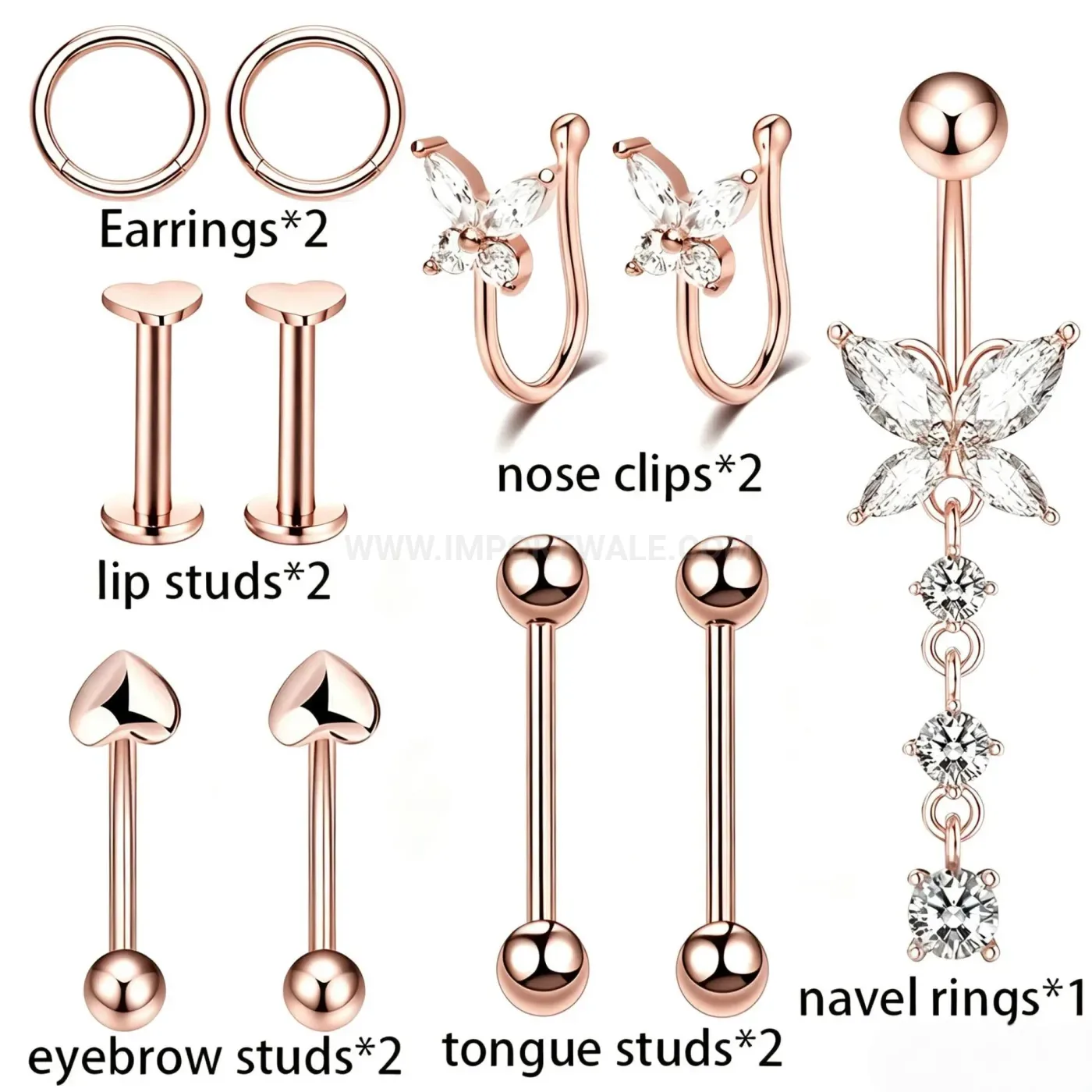 Delicate Rhinestone Butterfly Stainless Steel Multi Placement Body Piercing Set