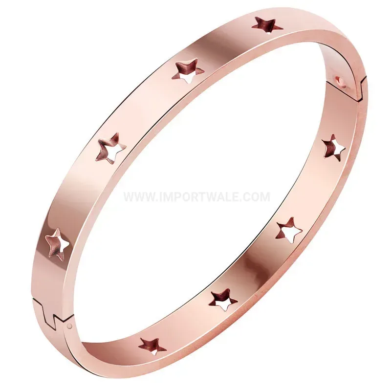 Cutout Five-Point Star Titanium Steel Clasp Bangle