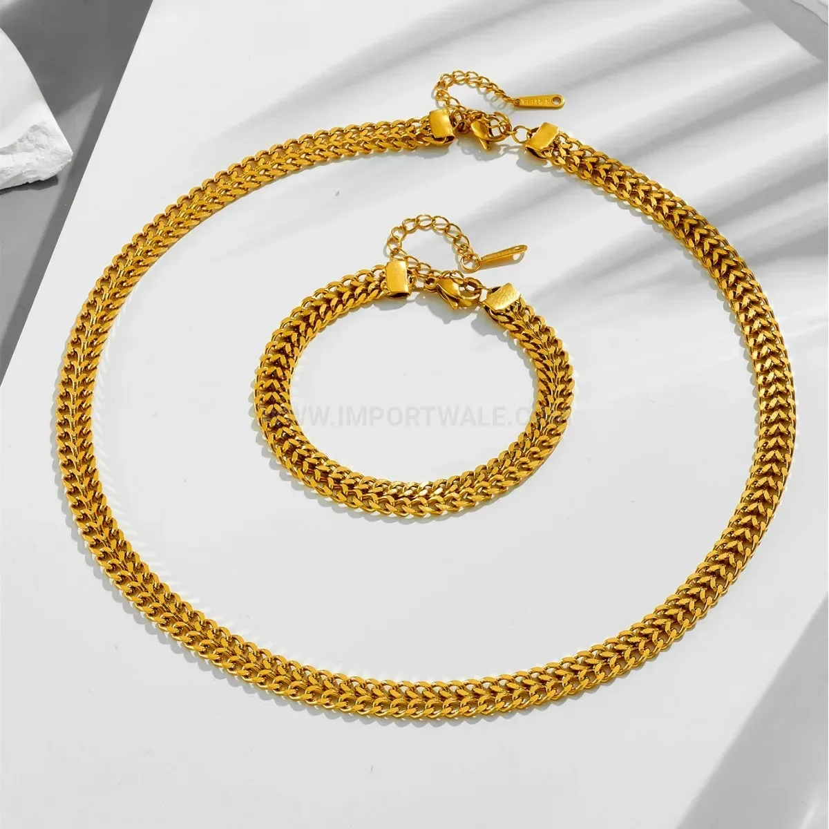 Vintage Gold Woven Thick Chain Titanium Steel Jewelry Set