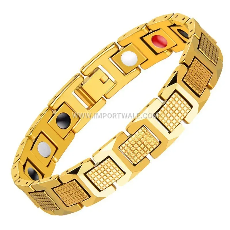 Adjustable Textured Bead Vacuum Plated Titanium Steel Magnetic Bracelet
