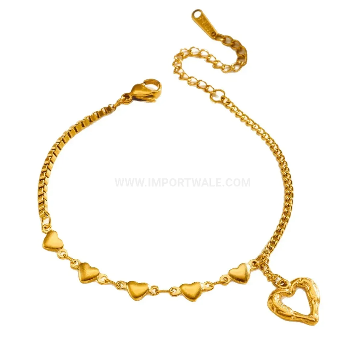 Gold Cut-Out Heart Stainless Steel Chain Bracelet