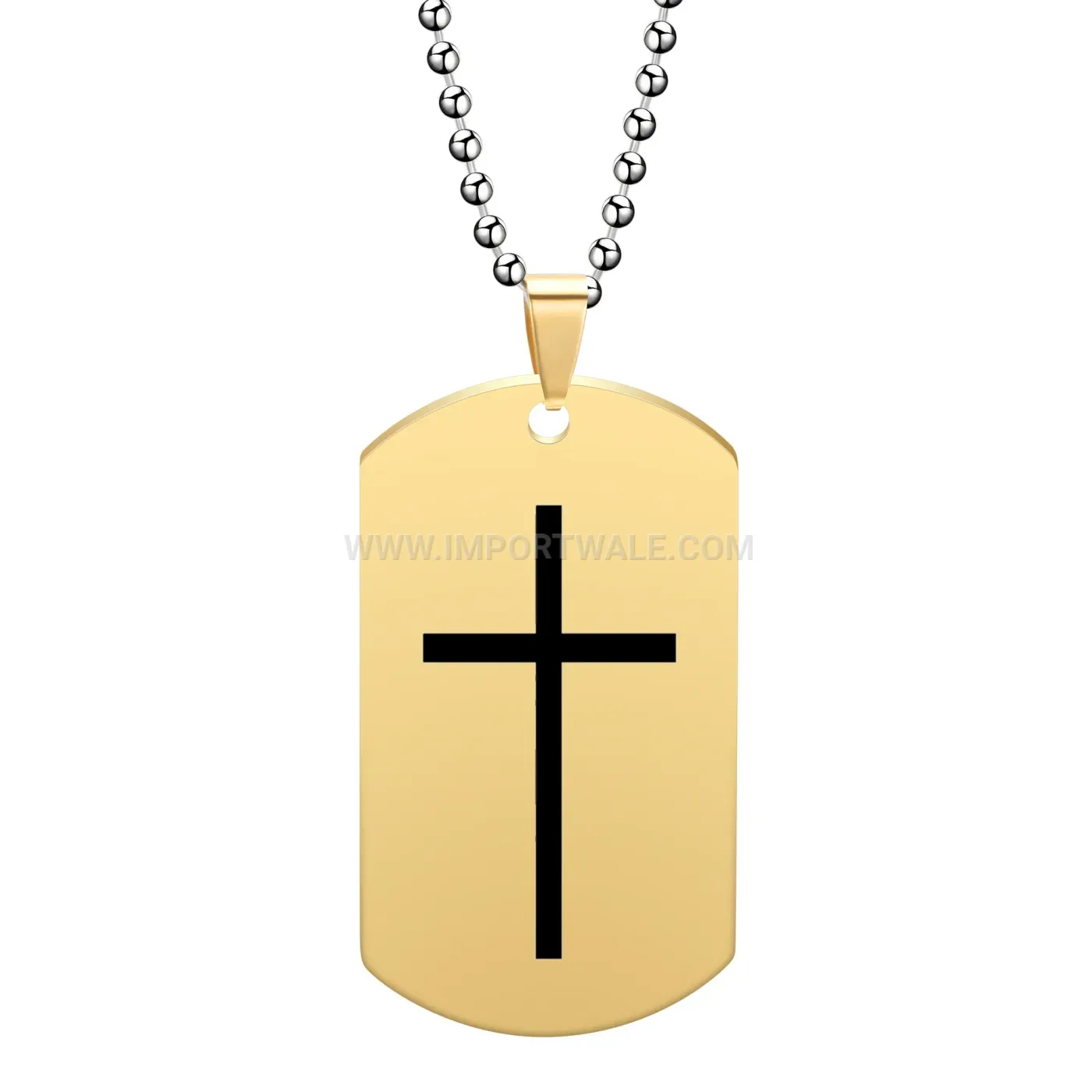Geometric Stainless Steel Cross Dog Tag Pendant Necklace