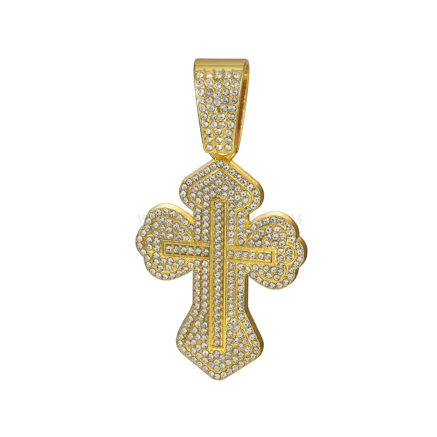 Rhinestone Paved Cross Hip Hop Pendant Necklace