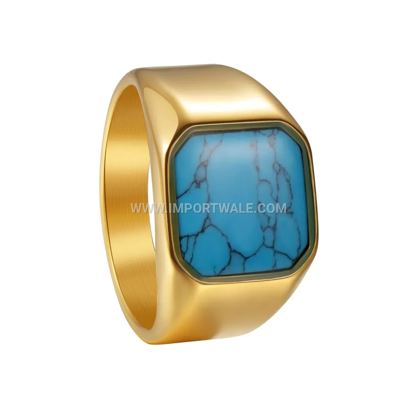 Vintage Turquoise Inlay Titanium Steel Signet Ring