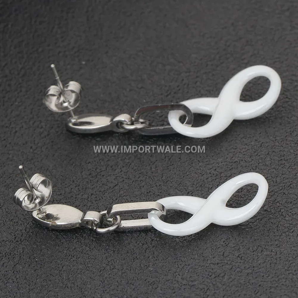 Modern Figure Eight Infinity Stainless Steel Ceramic Drop Earrings