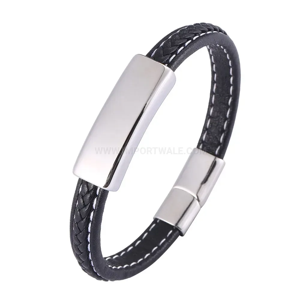 Smooth Microfiber Leather Bracelet With Stainless Steel Accent Bar