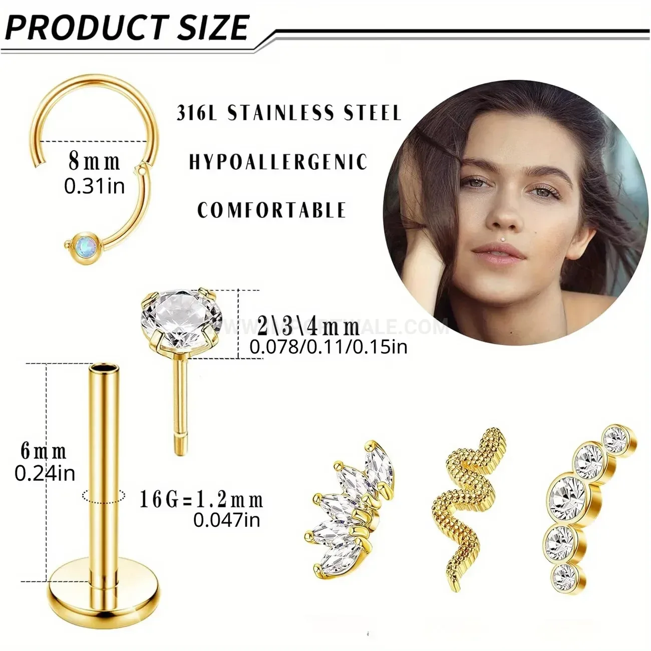 Premium Geometric Stainless Steel Piercing Jewelry Set for Ear Nose and Lip