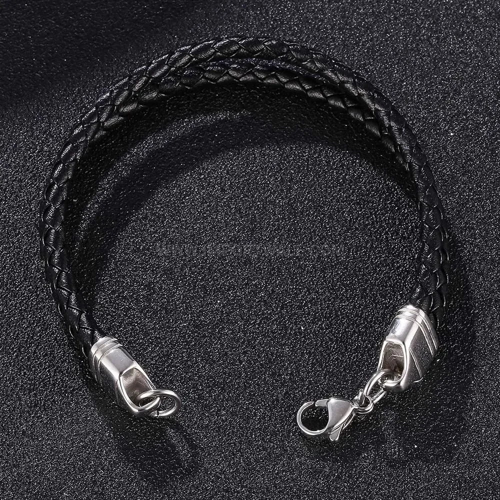 Classic Black Leather Cord Stainless Steel Bracelet