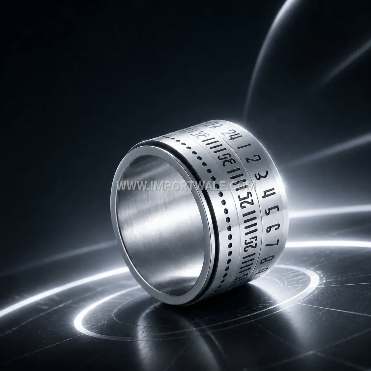 Arabic Numeral Spinner Stainless Steel Band Ring