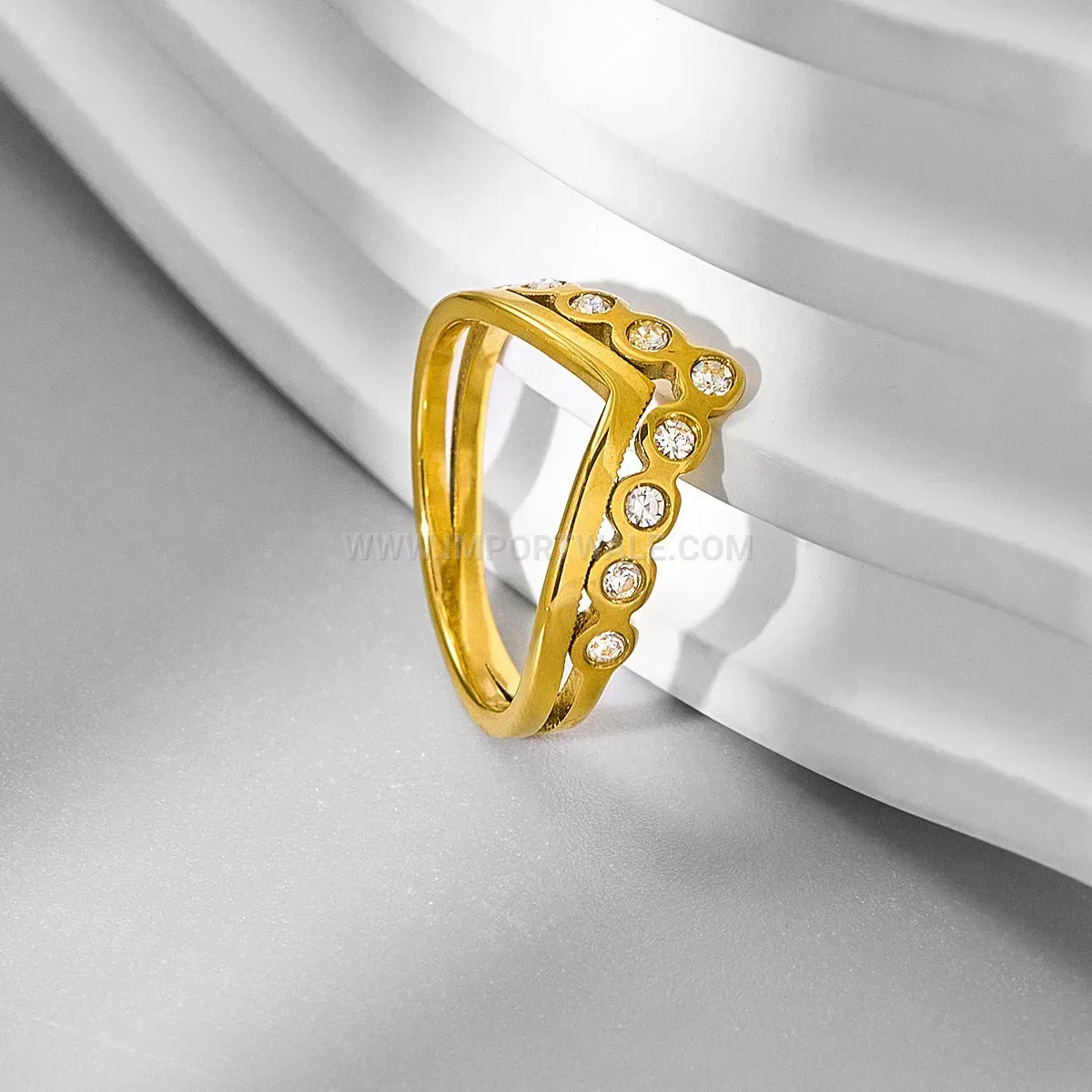 Double Layer Cross Cubic Zirconia Stainless Steel Ring