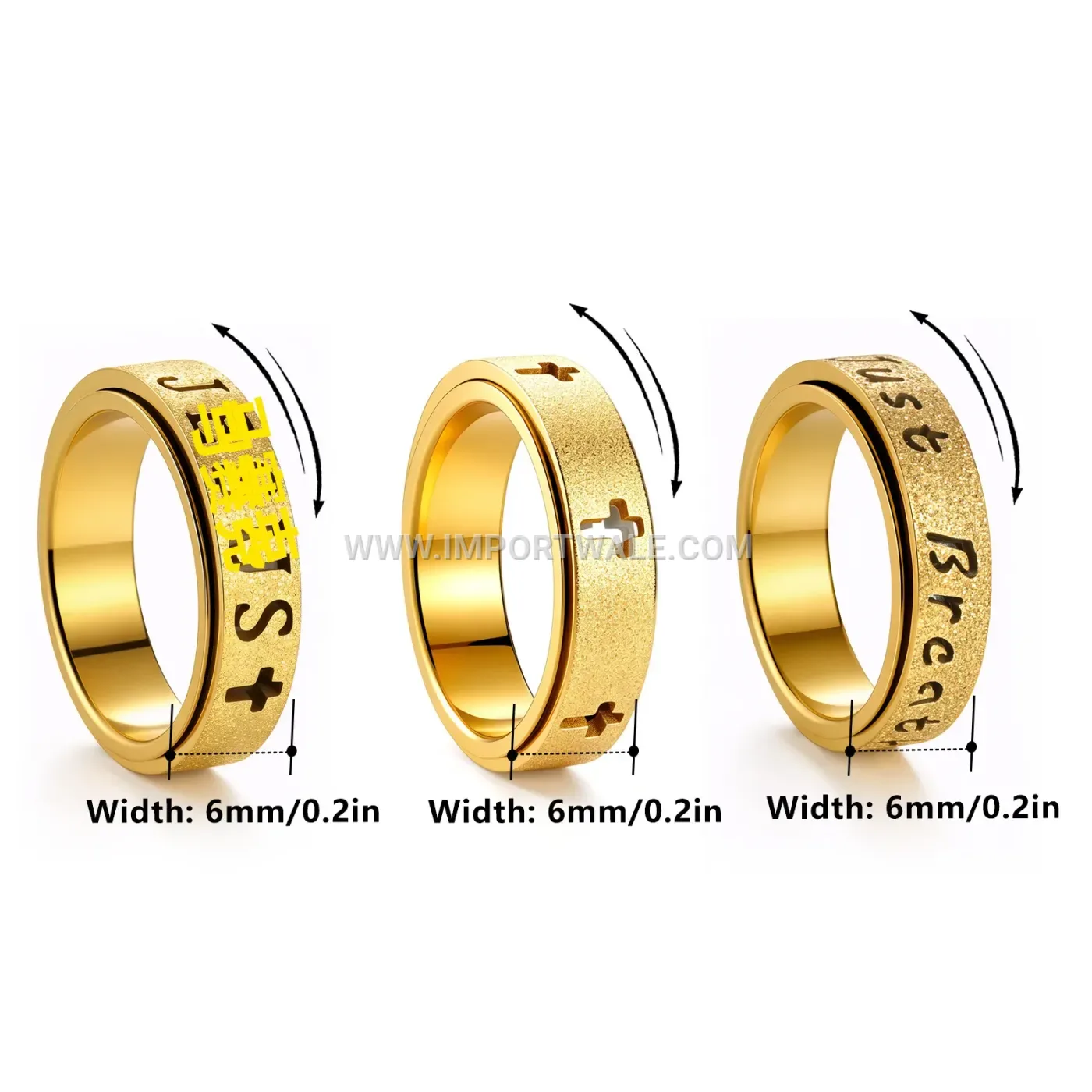 18K Gold Plated Stainless Steel Cross Spinner Ring