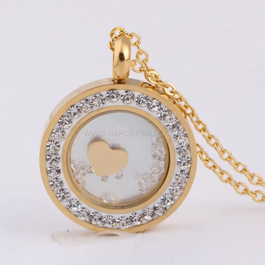 Radiant Cutout Heart Circular Rhinestone Stainless Steel Necklace