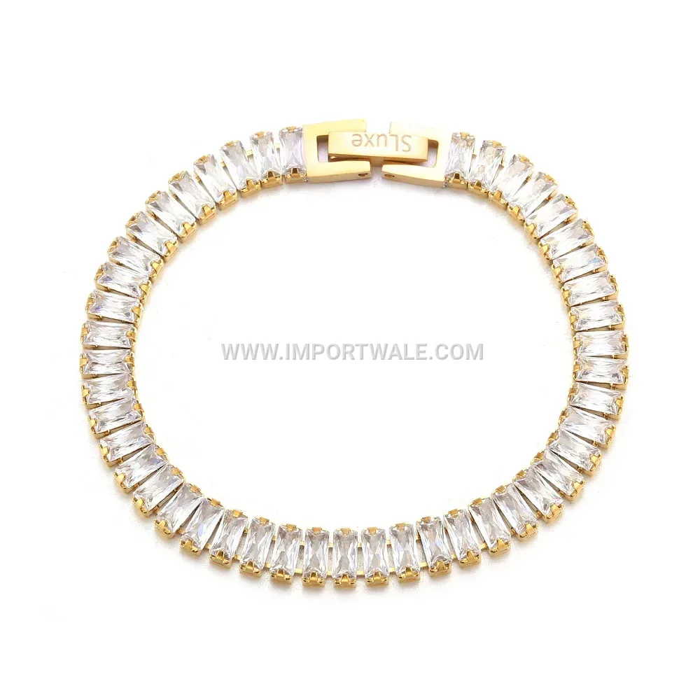 Full Zircon Geometric Gold Plated Titanium Steel Link Bracelet