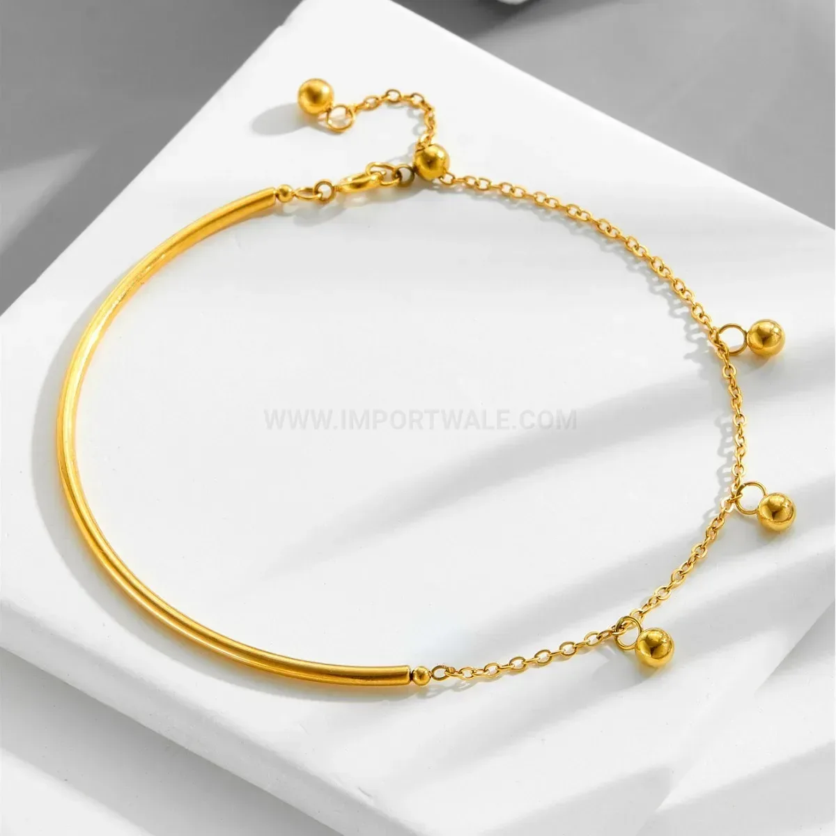 18K Gold Plated Stainless Steel Ball Tassel Half Half Chain Bracelet