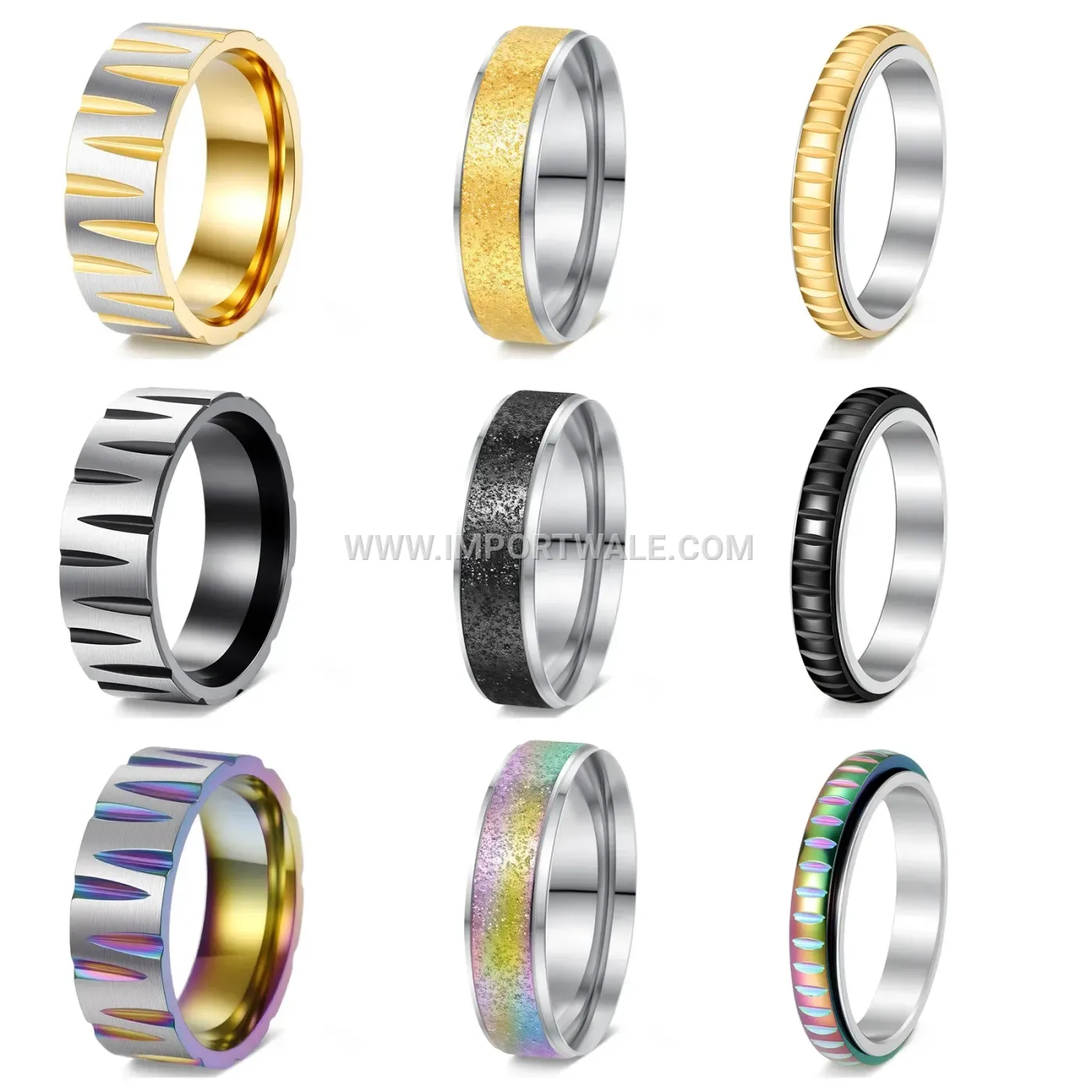 Rainbow Brushed Tapered Striped Stainless Steel Ring