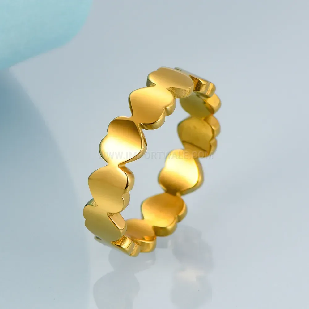 Fashion Minimalist Gold Plated Heart Band Stainless Steel Ring
