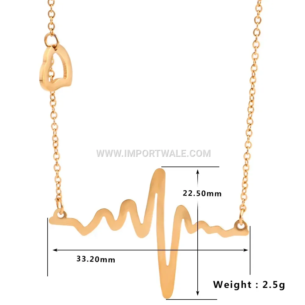 Gold Plated Stainless Steel Heartbeat EKG Line Minimalist Clavicle Necklace