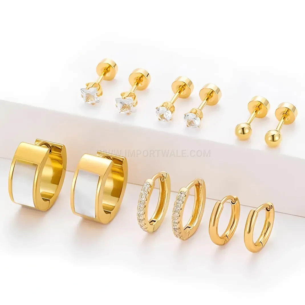 Bold AAA Cubic Zirconia Titanium Steel Cartilage Earring Set