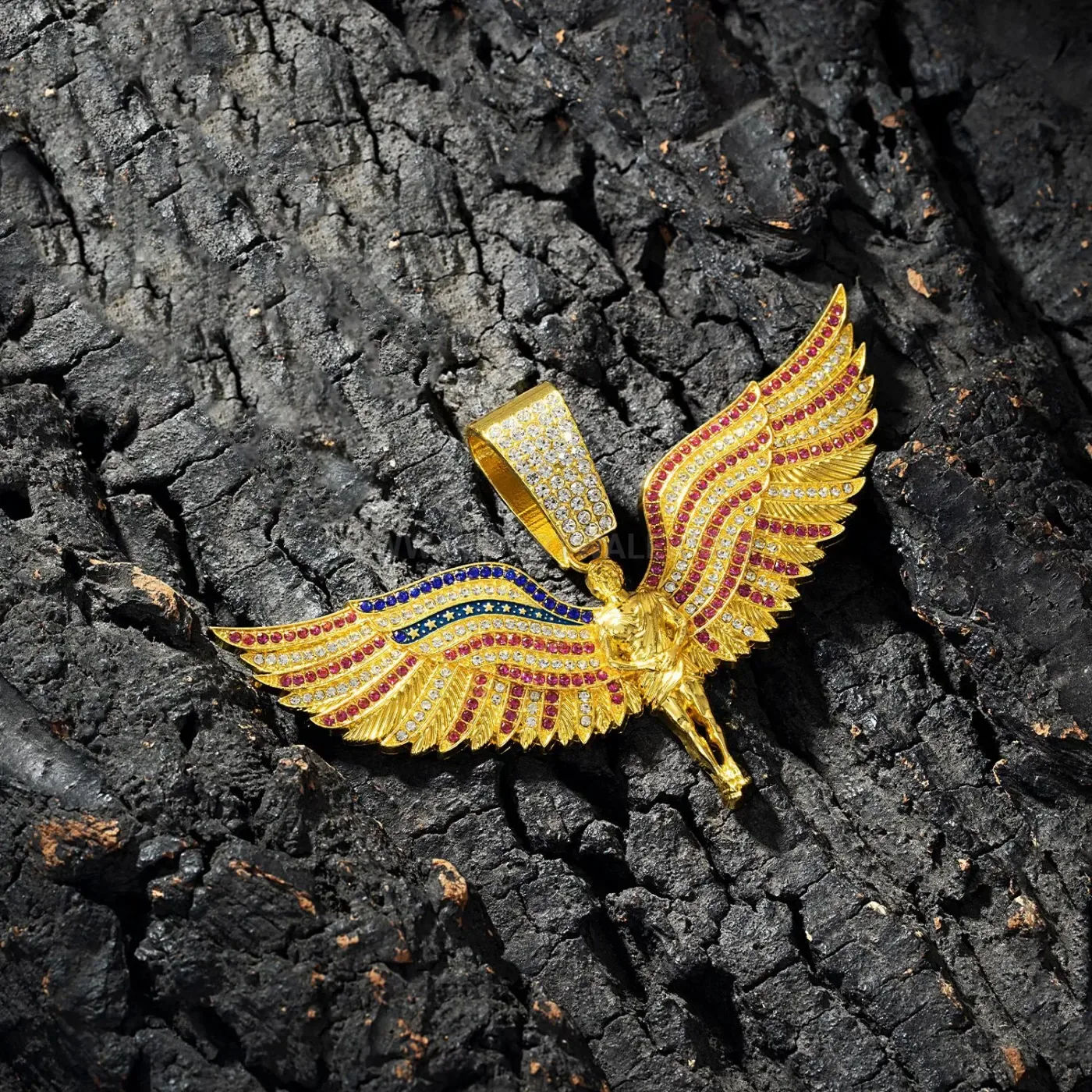 Iced Out Angel Wings Flag Hip Hop Pendant