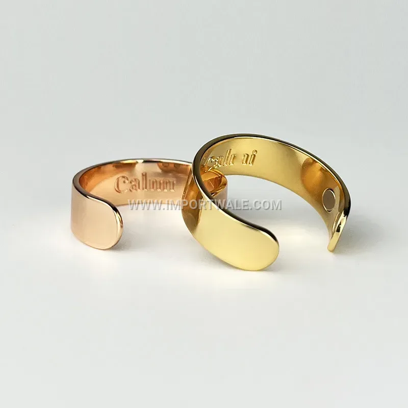Polished Stainless Steel Dual Magnet Open Band Ring