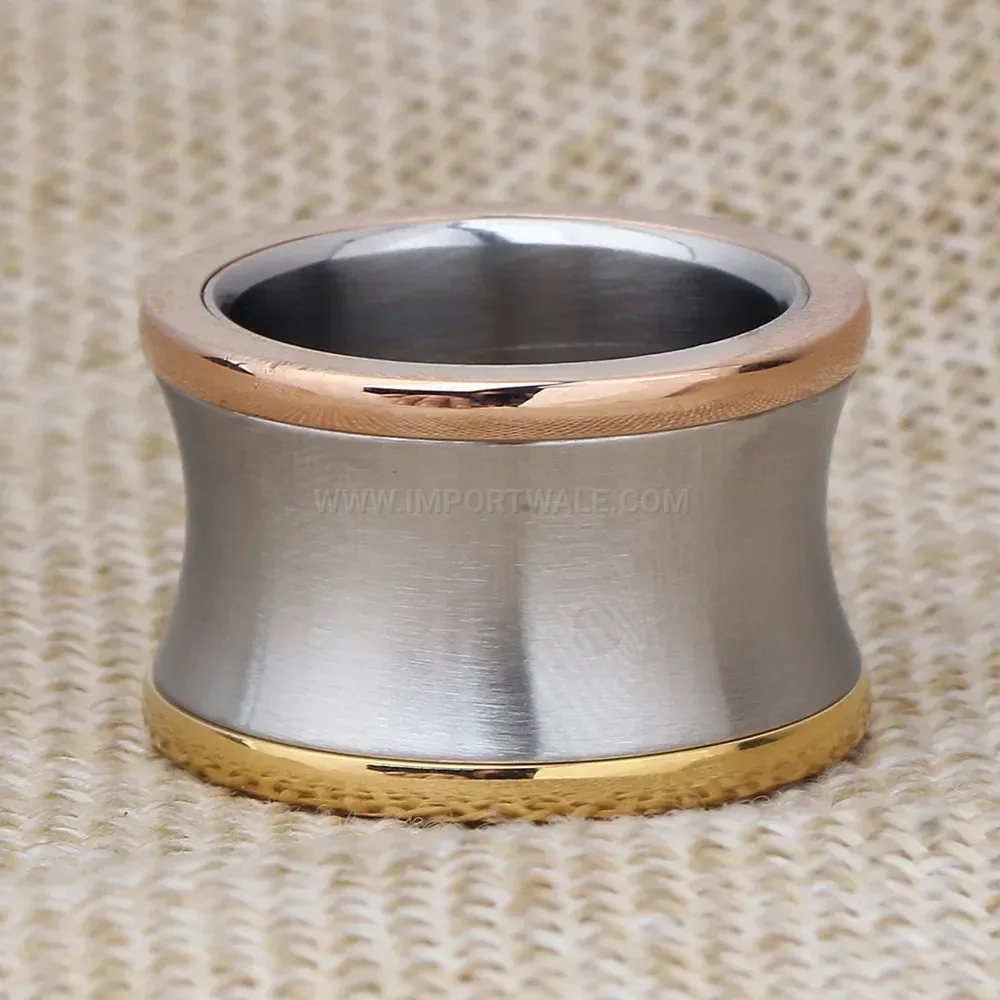 Fashion Polished Two-Tone Tri-Band Stainless Steel Statement Ring