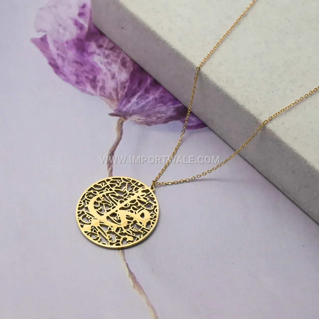 Stainless Steel Arabic Calligraphy Cutout Pendant Necklace