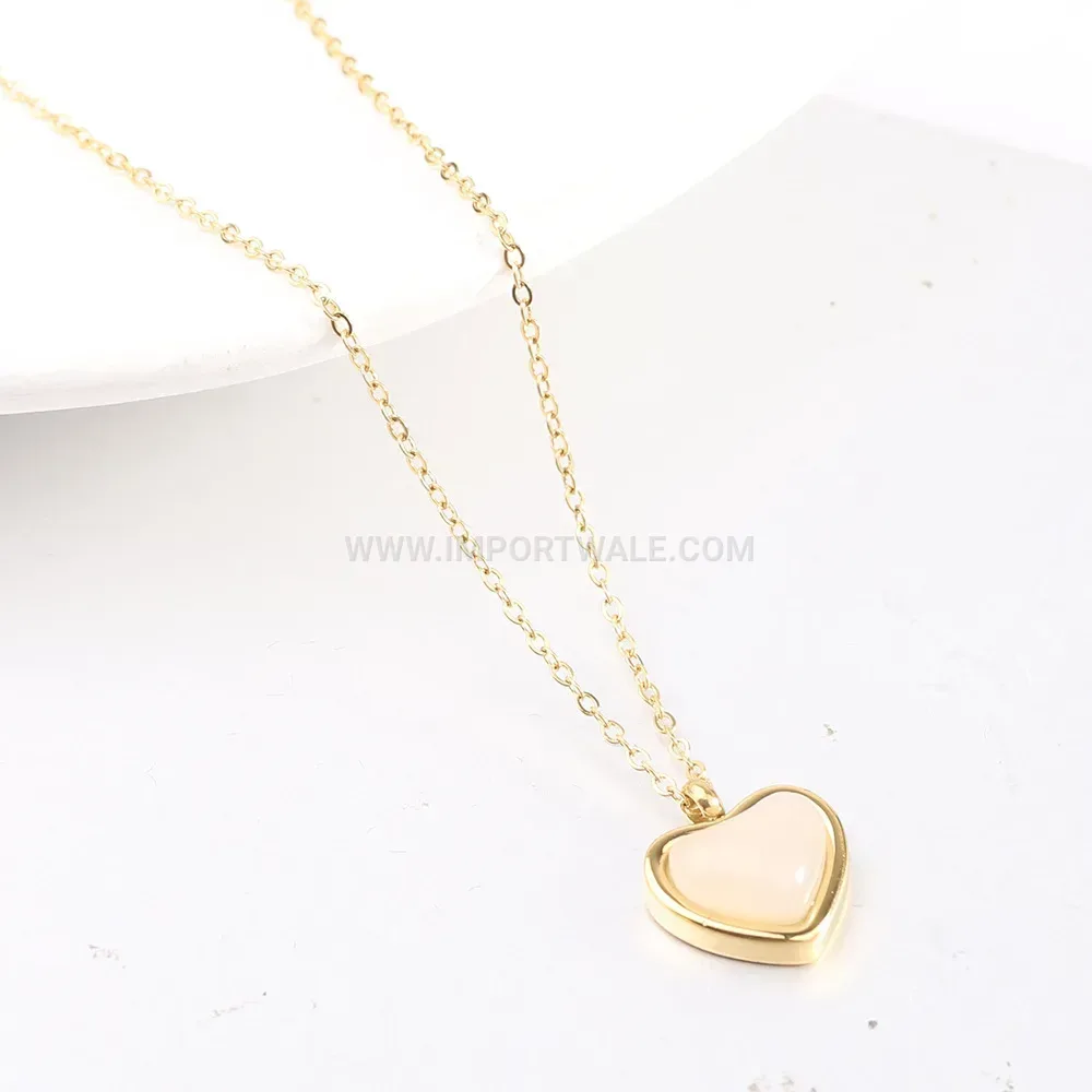 Stainless Steel Heart Agate Stone Pendant Necklace