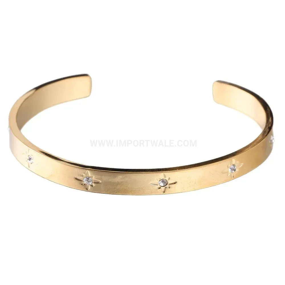 Chic 18K Gold Plated Stainless Steel Hollow Sun Bangle with Rhinestones