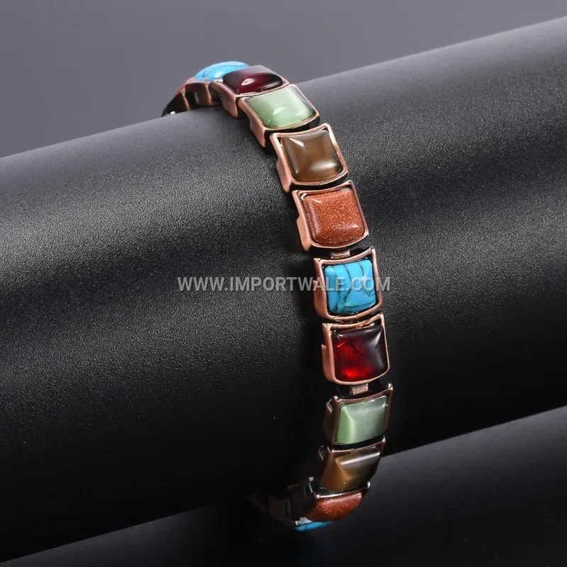 Vintage Faux Turquoise Copper Magnetic Bracelet for Women