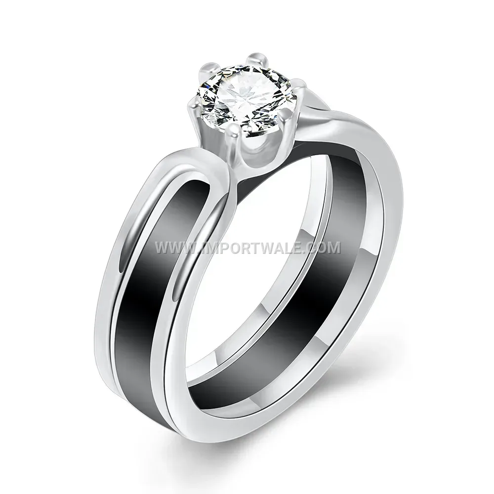 Zircon Inlaid Ceramic Couple Band Ring