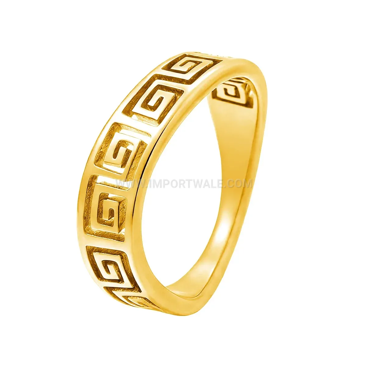 Cutout Geometric Meander Pattern Stainless Steel Ring