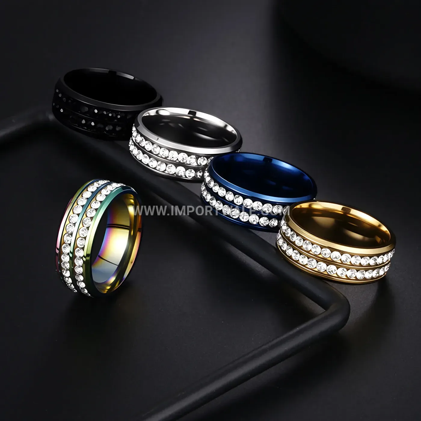 Double Row Zirconia Stainless Steel Eternity Band
