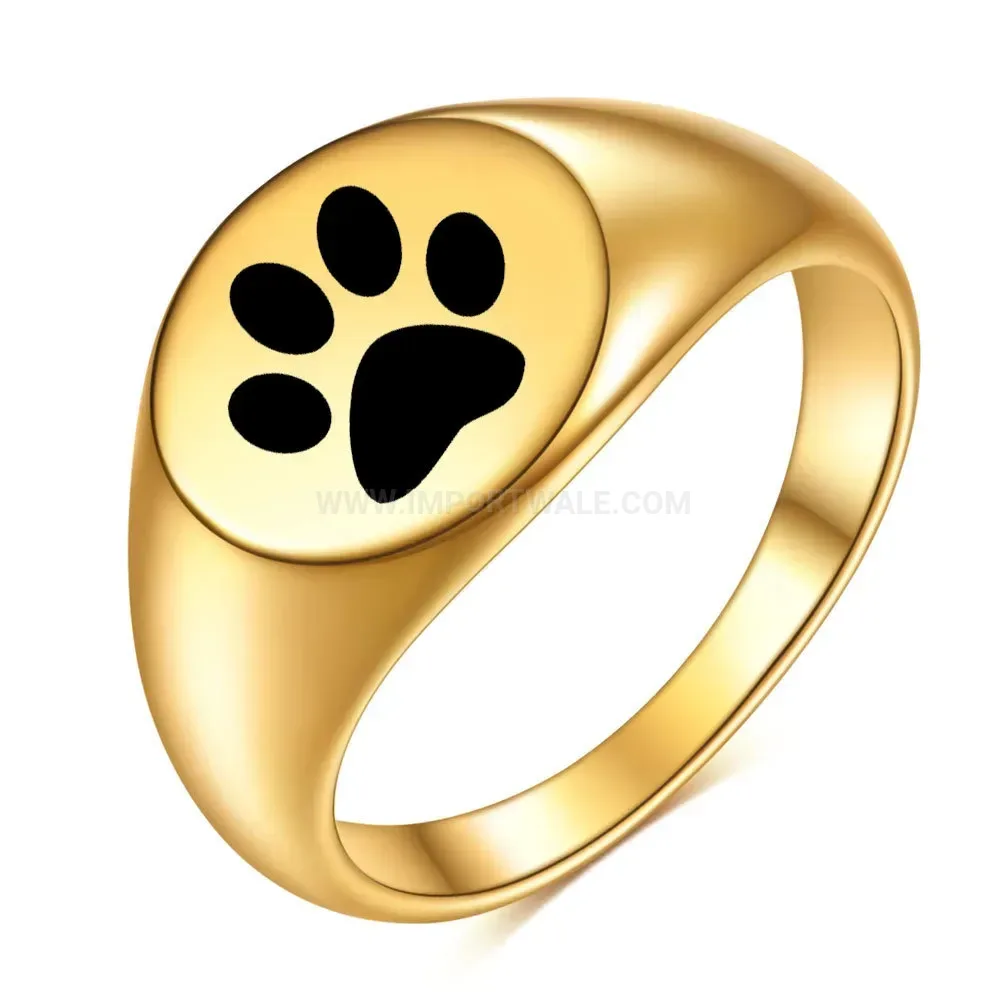 Elegant Laser Etched Paw Print Stainless Steel Memorial Ring