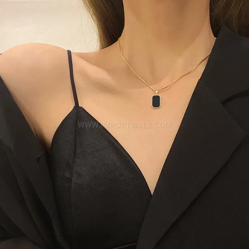 Elegant Titanium Steel Black Tag Pendant Necklace