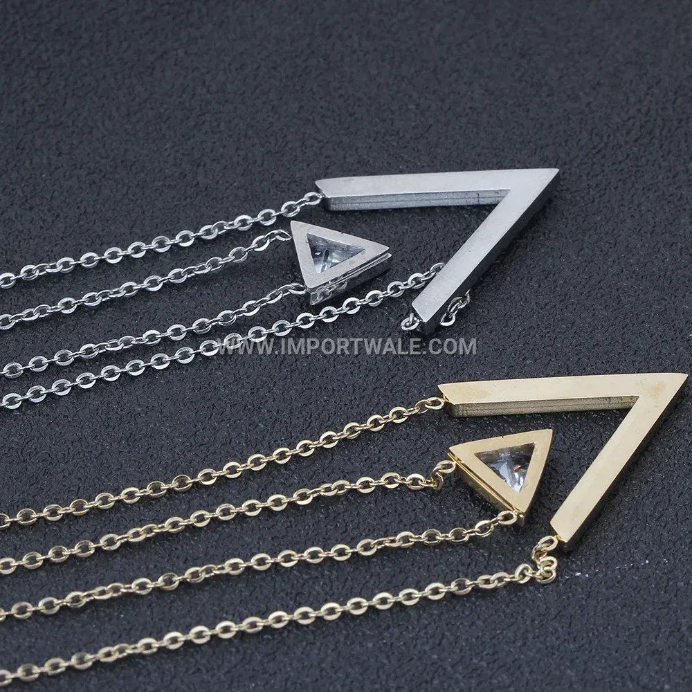 Geometric Triangular Zirconia Stainless Steel Pendant Necklace Set