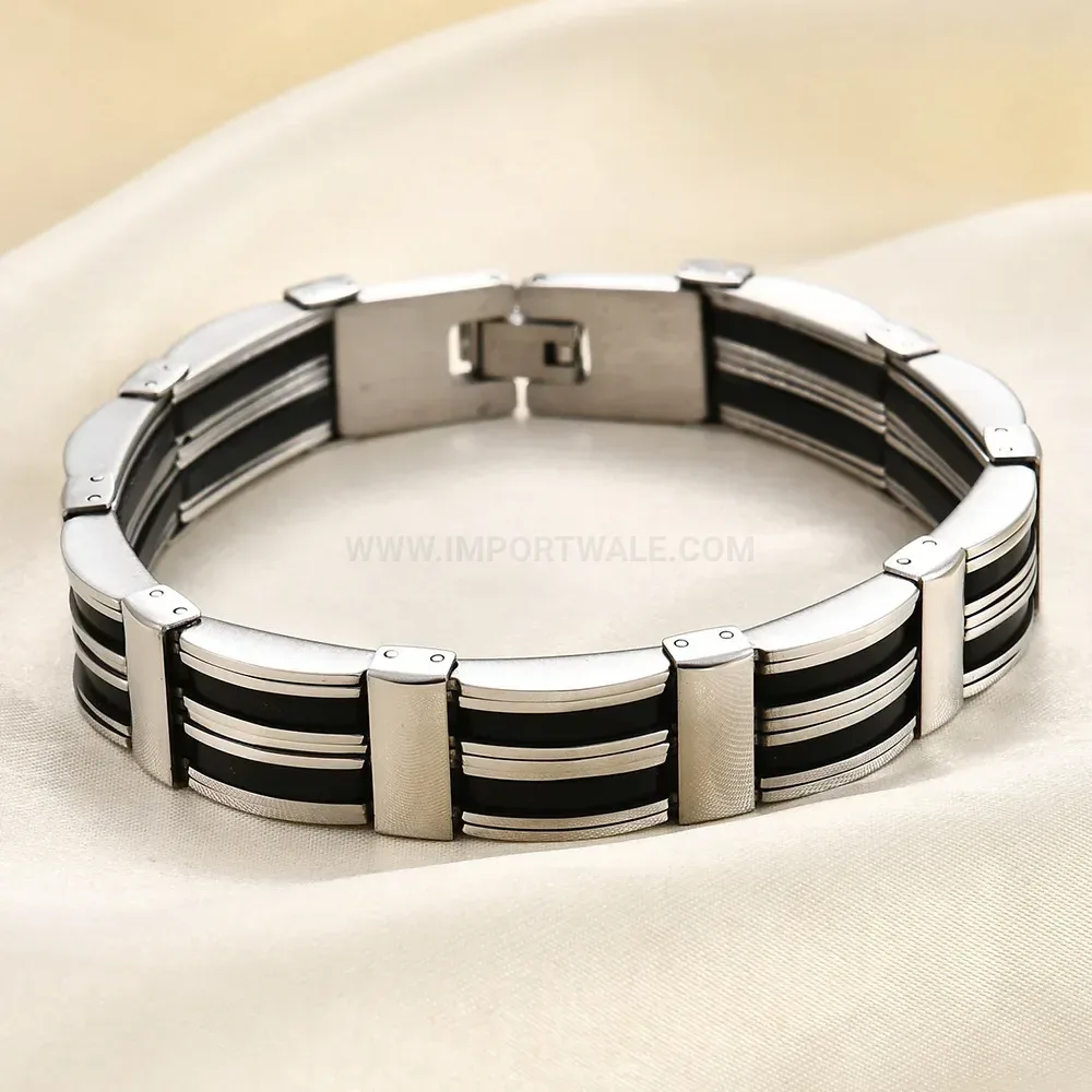 Men's Punk Vintage Stainless Steel Silicone Biker Bracelet
