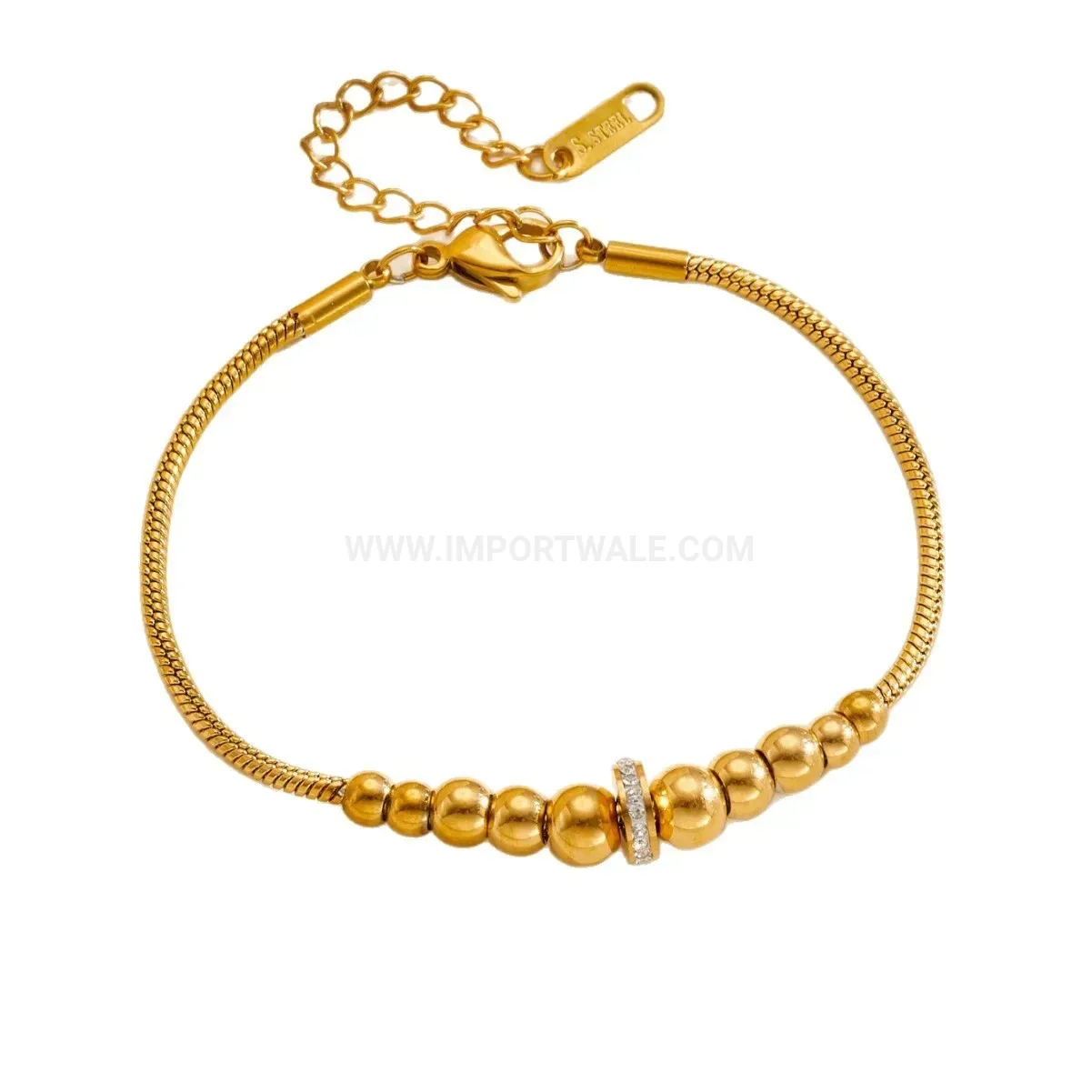 Modern Gold Plated Stainless Steel Beaded Charm Bracelet