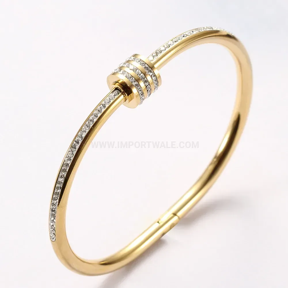 Classic Twisted Stainless Steel Rhinestone Bangle Bracelet