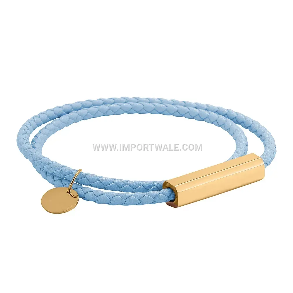 Layered Leatherette Stainless Steel Tag Bracelet