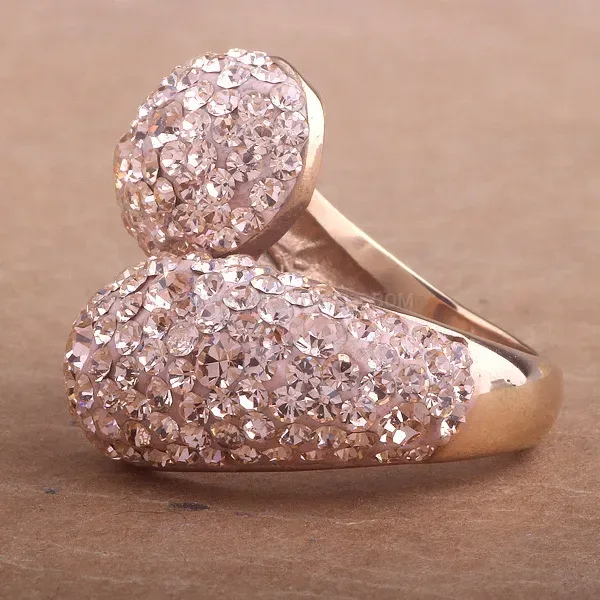 Irregular Two-Tone Crystal Inlaid Stainless Steel Ring