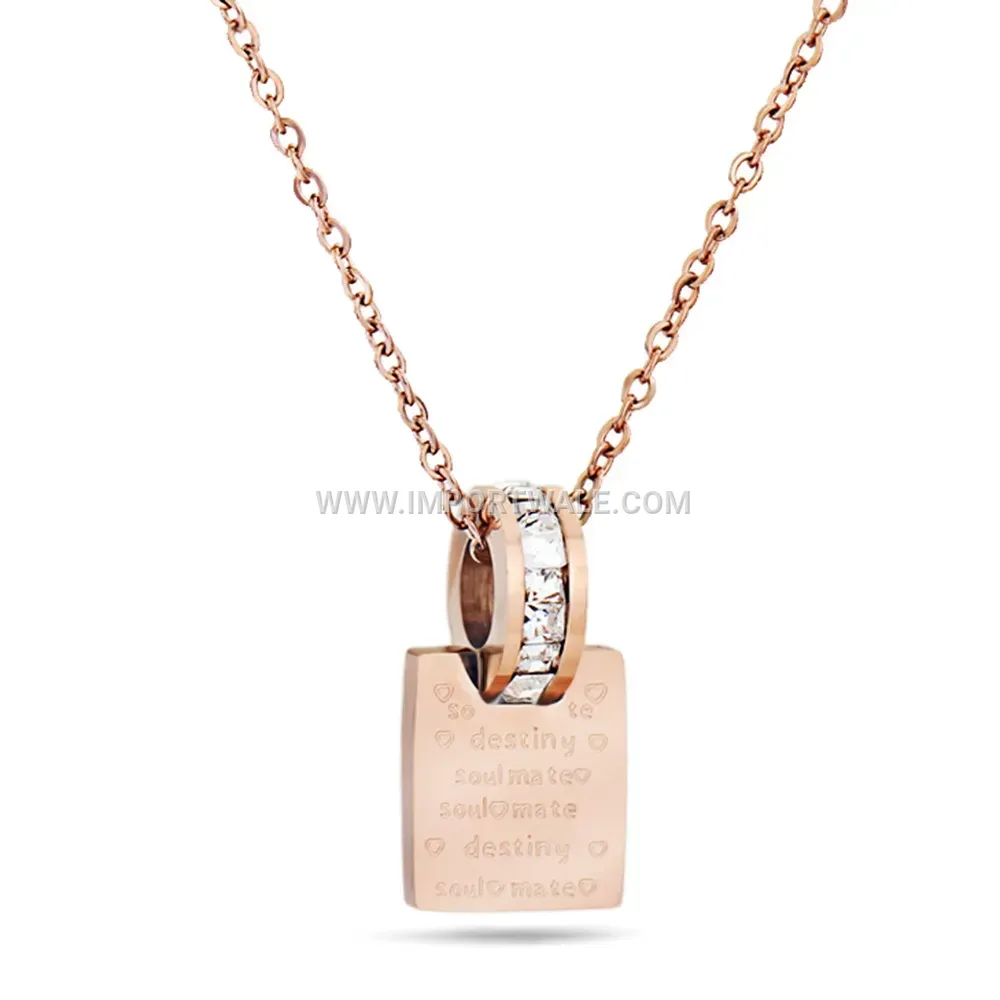 Rose Gold Stainless Steel Geometric Disc and Square Pendant Necklace