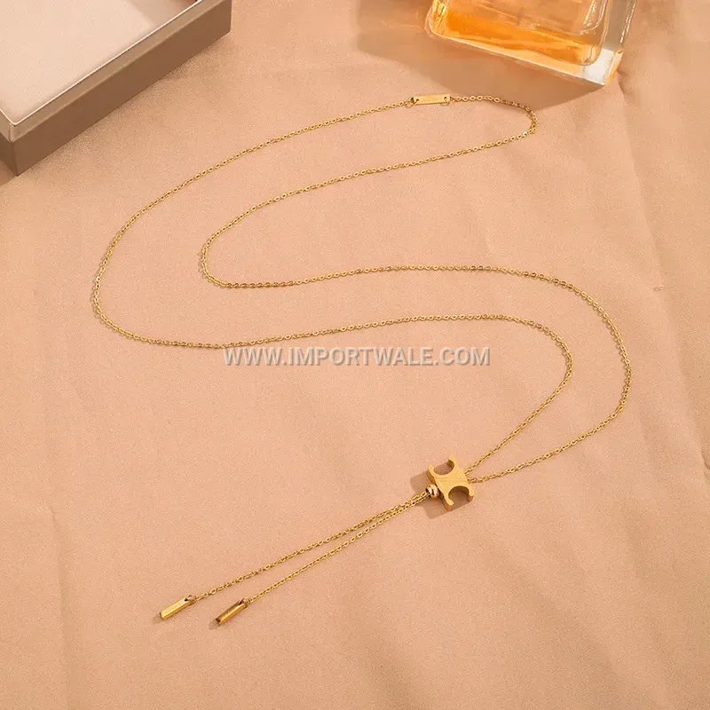 Long Golden Tassel Pendant Titanium Steel Sweater Necklace